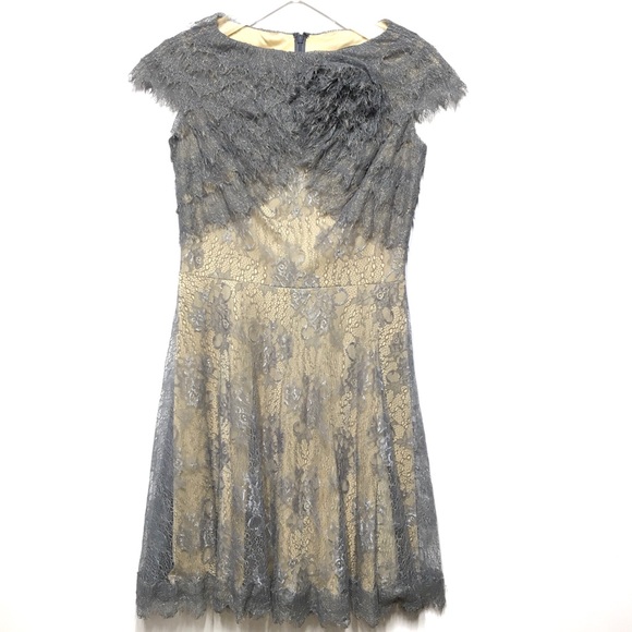 Tadashi Shoji Metallic Lace Tiered Rosette Dress 2 - Picture 4 of 14